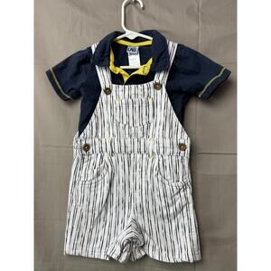 Little Lad Toddler Boy Striped Shorts Overalls and Blue Shirt, Size 24 months